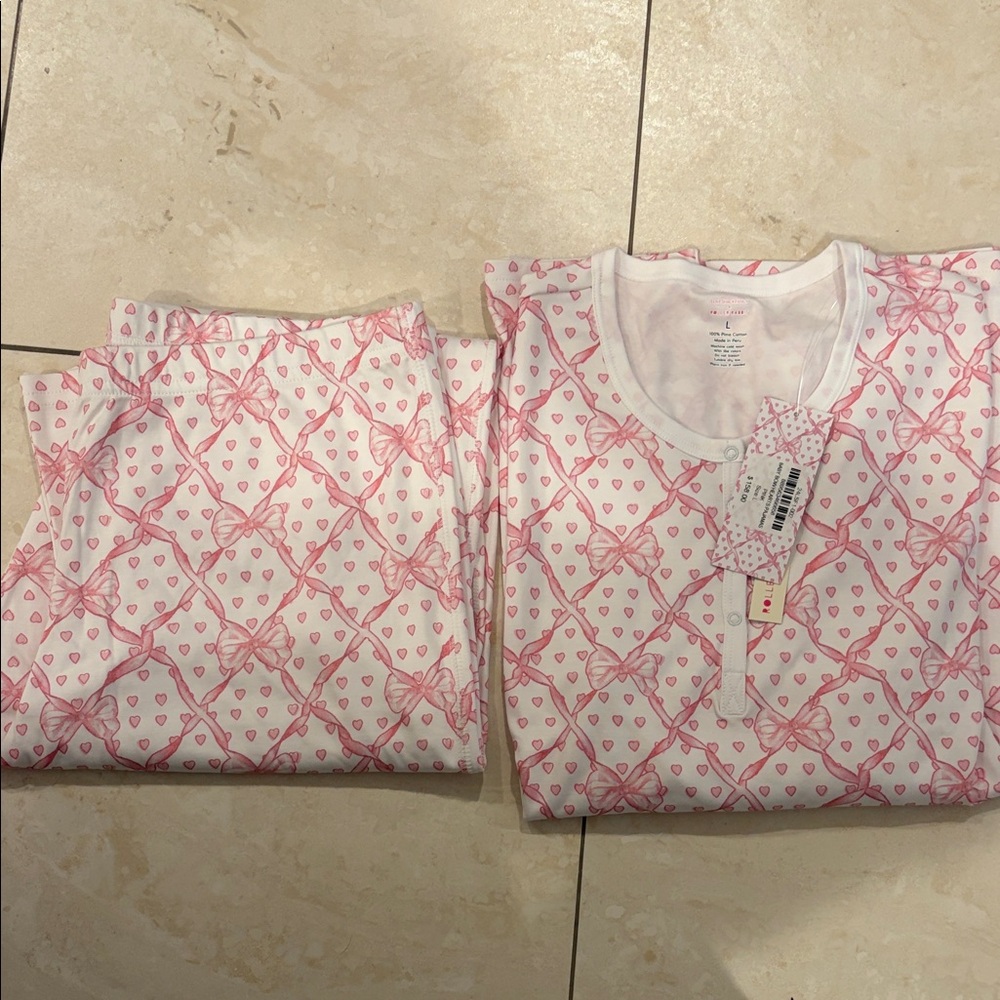 Roller Rabbit Love shack fancy Pink Heart and Bow Kids Pajamas